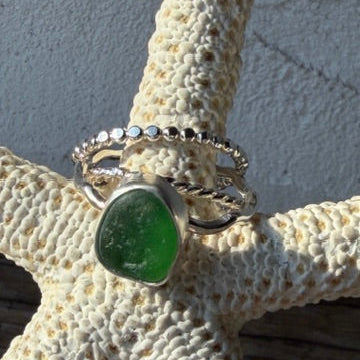 Green Sea Glass Stacking Rings Size 8