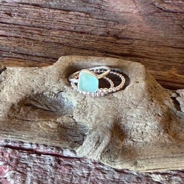 Sea Foam Green Sea Glass Stacking Rings - Size 5.5