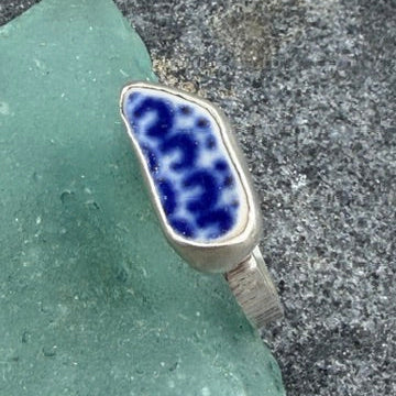 Blue :( Sea Pottery Ring - Size 8.25
