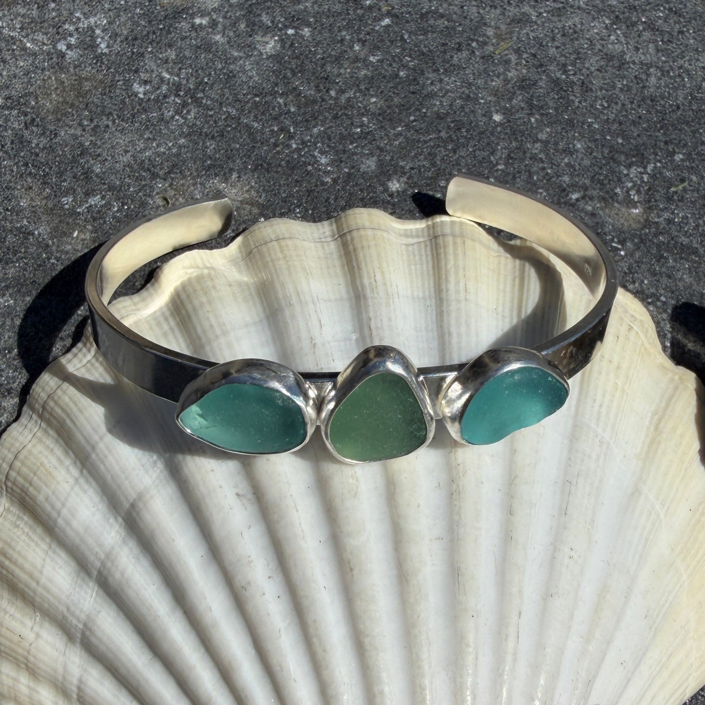 Three Piece Sea Glass Cuff Bracelet