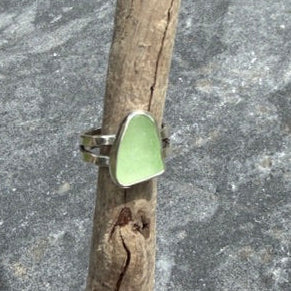 Yellow UV Sea Glass Double Banded Ring - Size 8.5