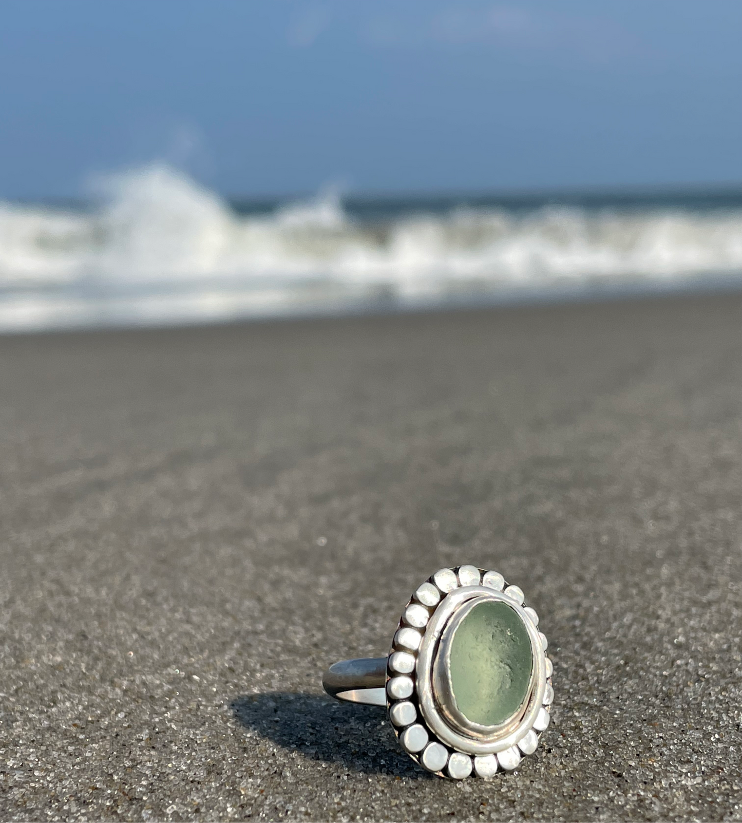 Sea Foam Green Sea Glass Ring - Size 9