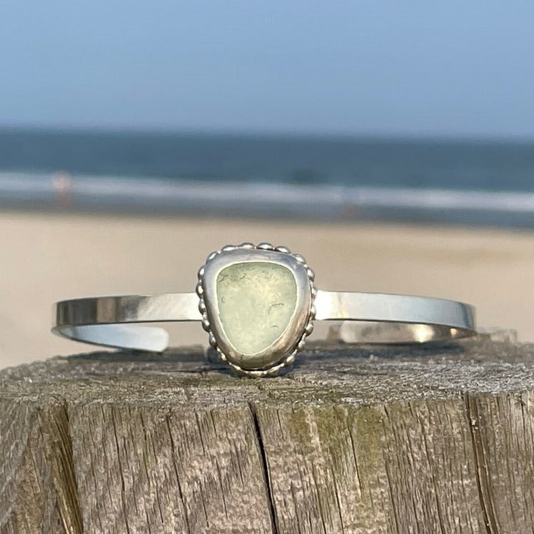 Sea Foam Green Sea Glass Cuff Bracelet