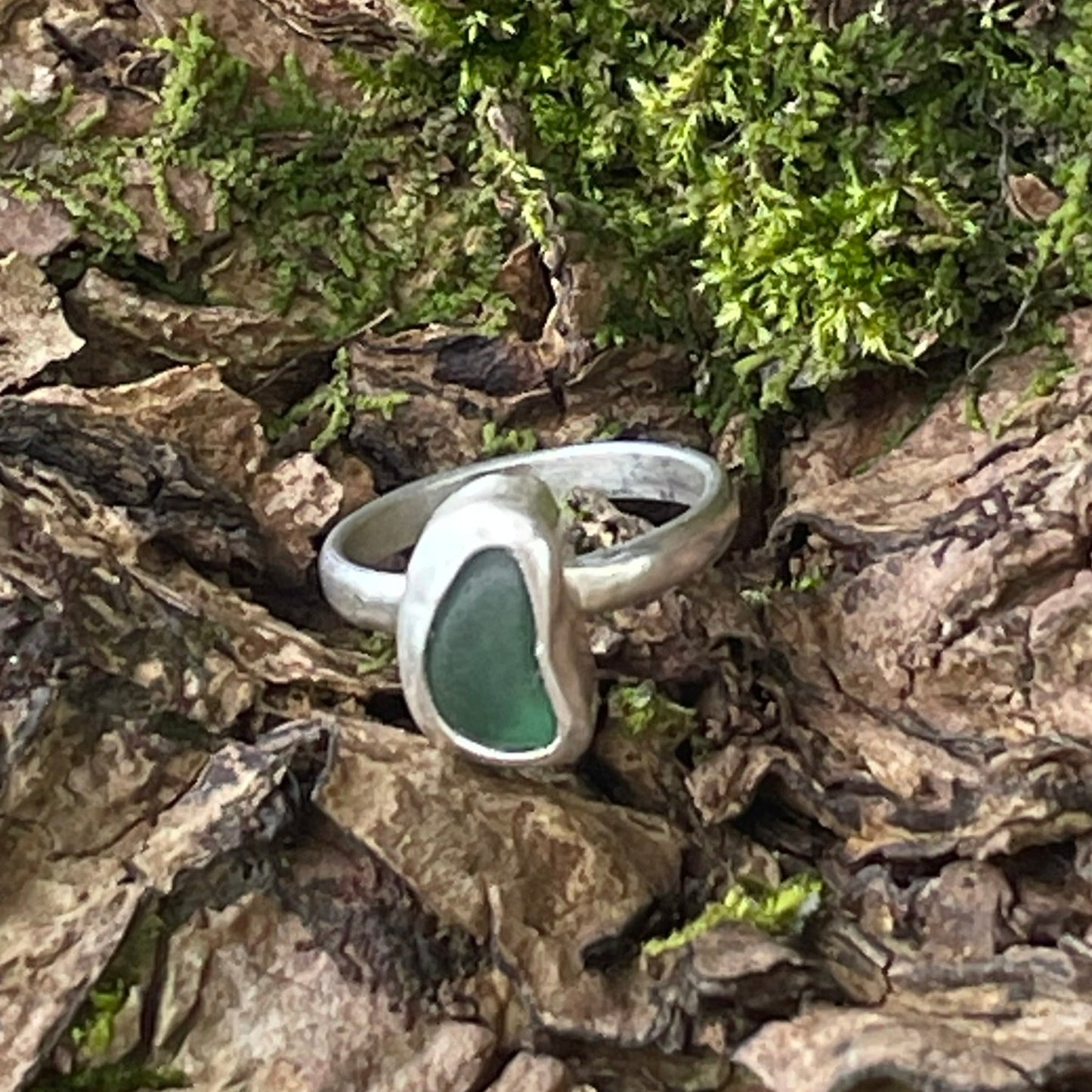 Teal Green Sea Glass Ring - Size 5