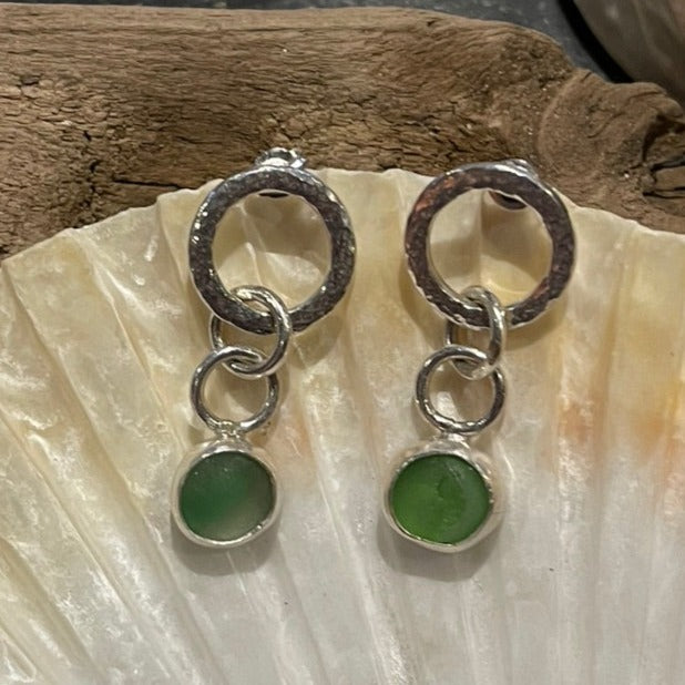 Green Marble Sea Glass Earrings