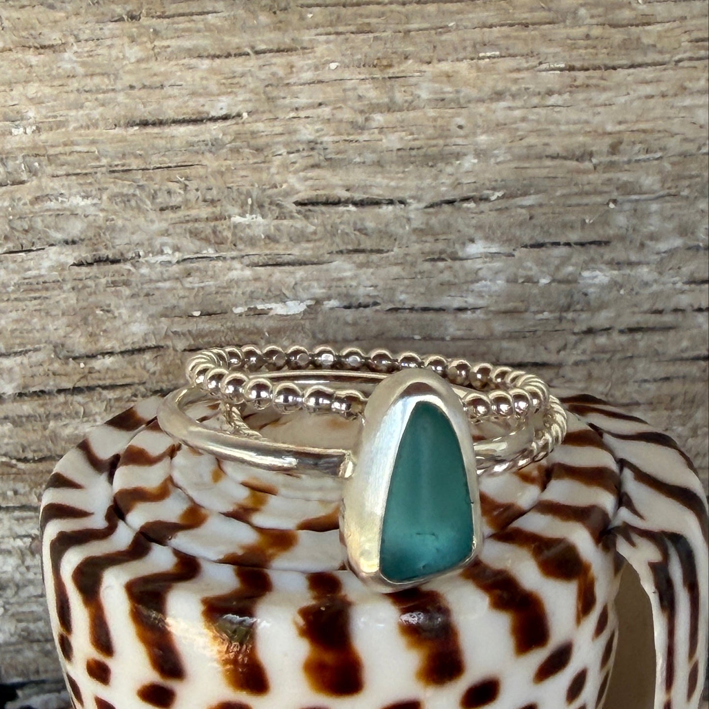 Light Aquamarine Sea Glass Stacking Rings - Size 9
