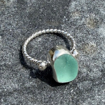 Pale Aquamarine Sea Glass Ring - Size 11