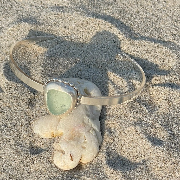 Sea Foam Green Sea Glass Cuff Bracelet