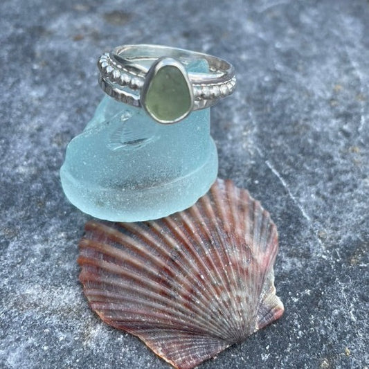 Sea Foam Green Sea Glass Stacking Rings - Size 9