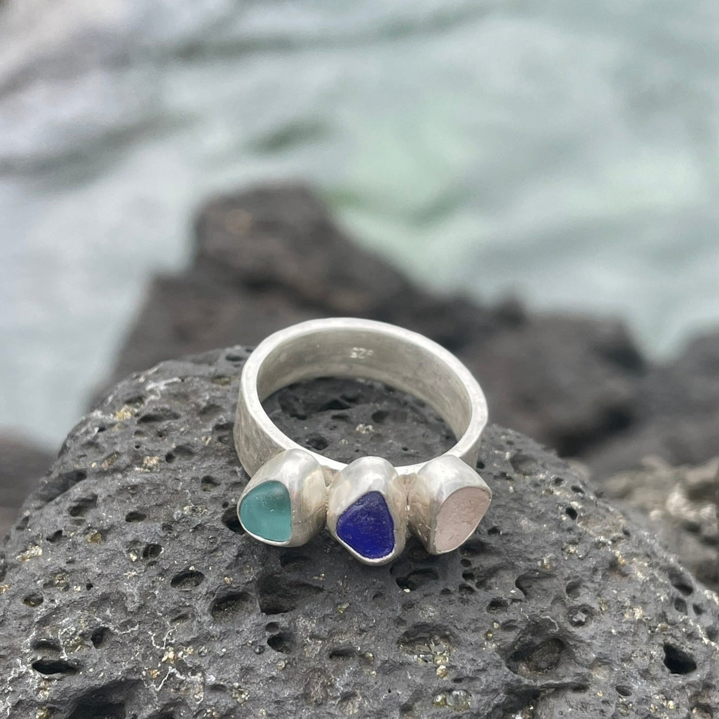 Three Piece Sea Glass Ring - Size 8.5