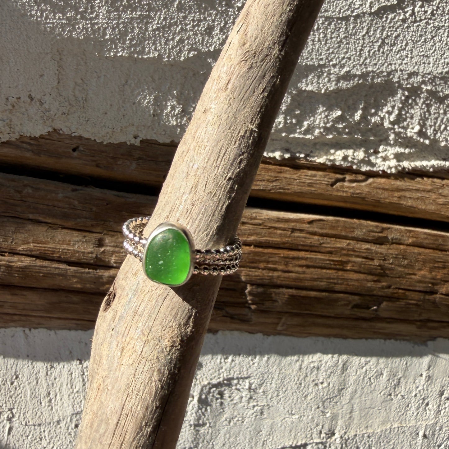 Light Sage Green Sea Glass Stacking Rings - Size 9.5