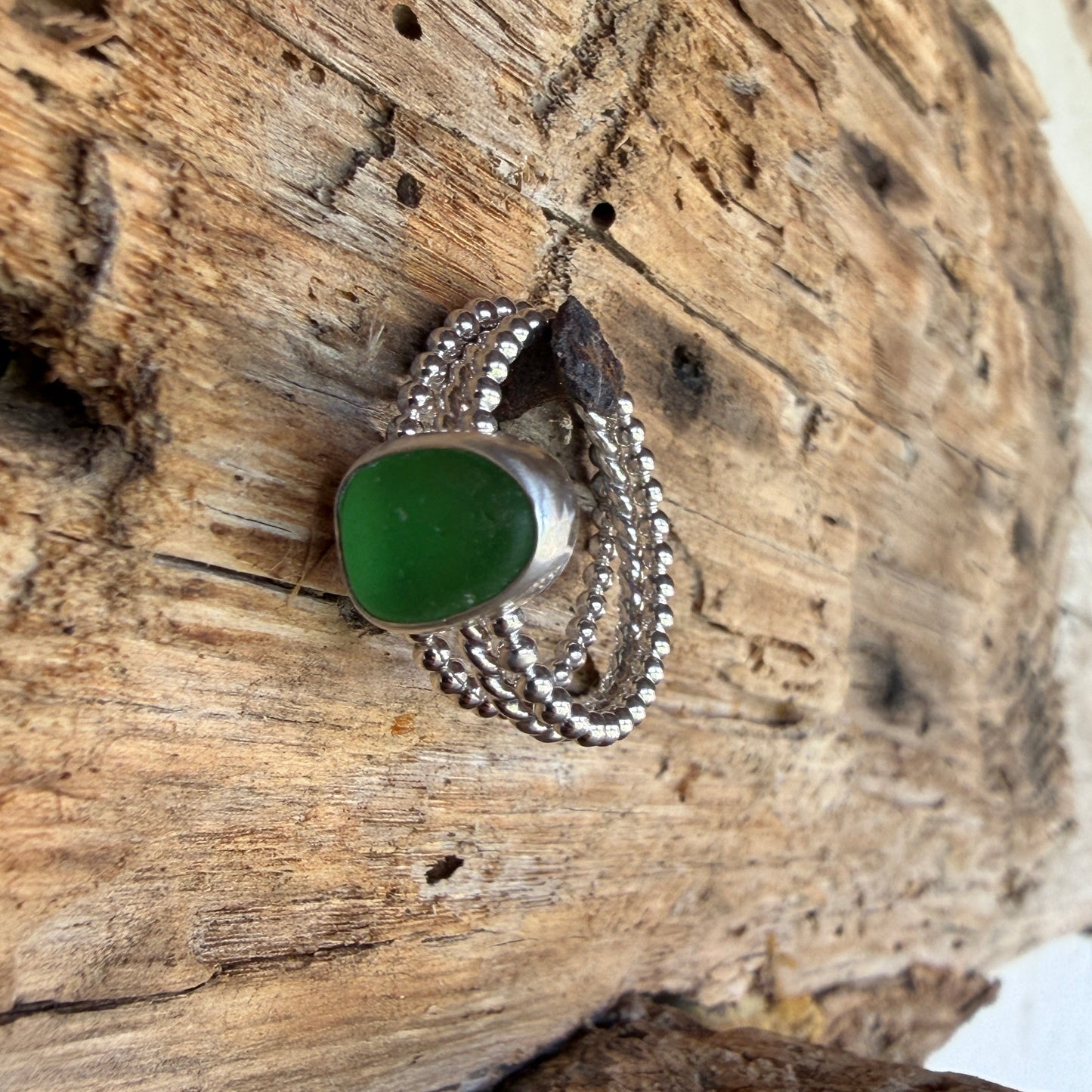 Light Sage Green Sea Glass Stacking Rings - Size 9.5