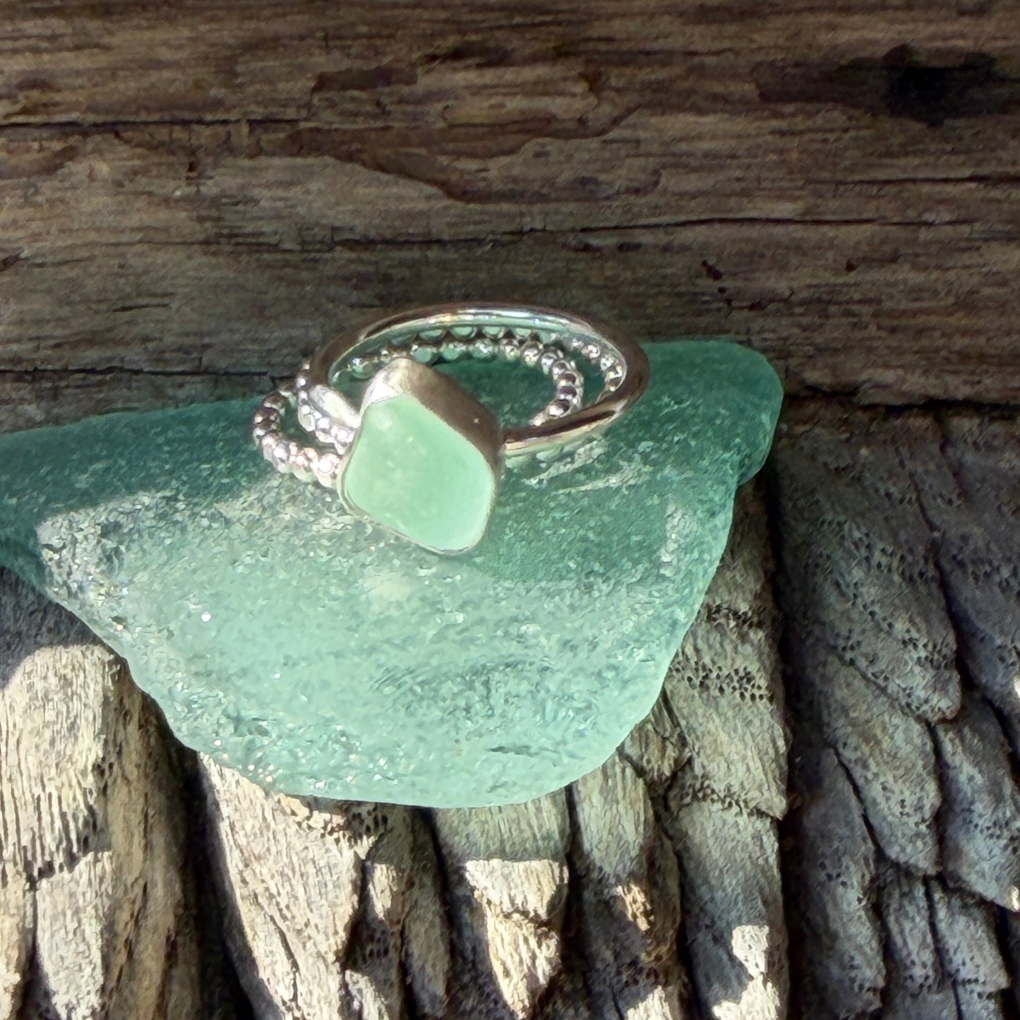 Sea Foam Green Sea Glass Stacking Rings - Size 5.5
