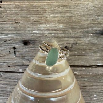 Sea Foam Green Sea Glass Stacking Rings - Size 12