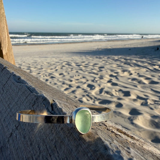 Sea Foam Green Sea Glass Cuff Bracelet