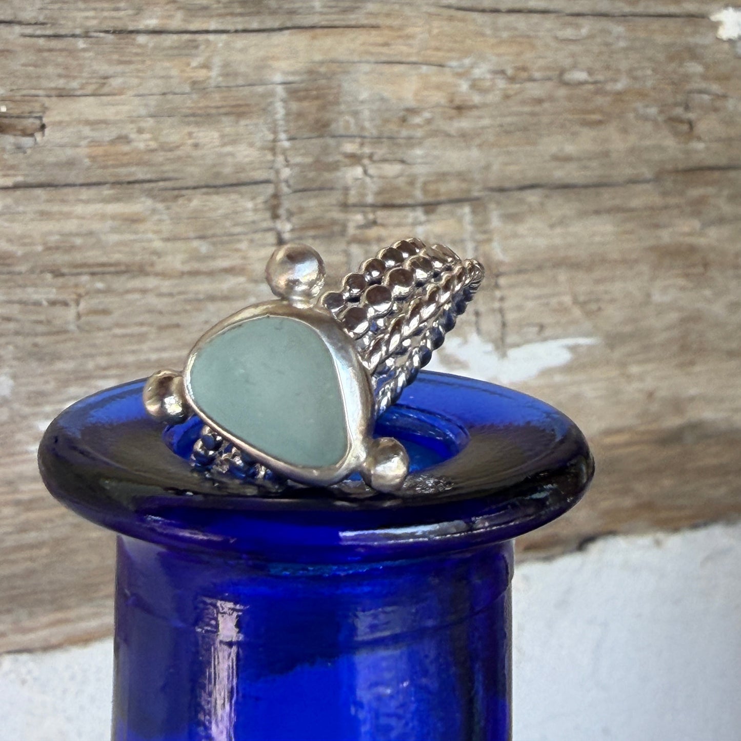 Sea Foam Blue Sea Glass Stacking Rings - Size 8.75