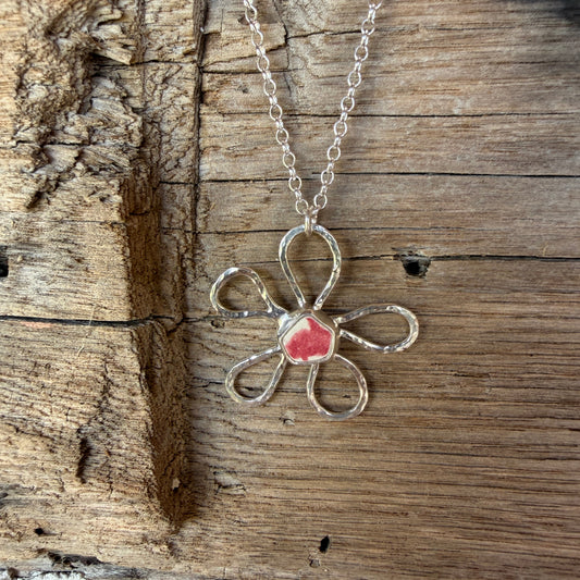 Pink Sea Pottery Daisy Pendant