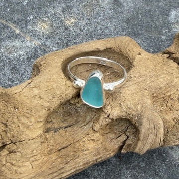 Teal Blue Sea Glass Ring - Size 10.25