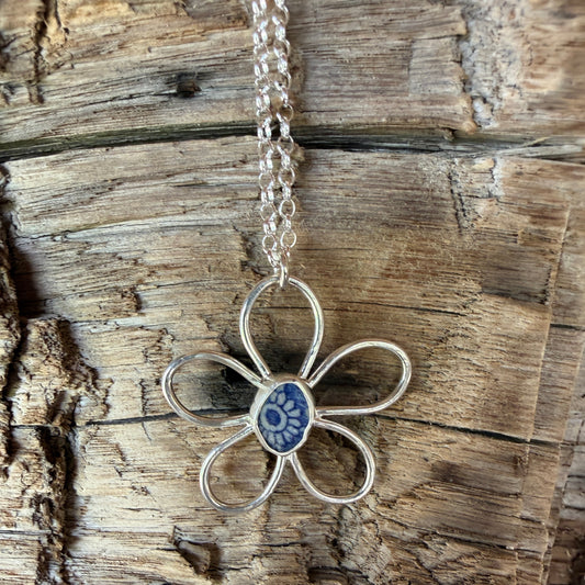 Blue Sea Pottery Daisy  Pendant
