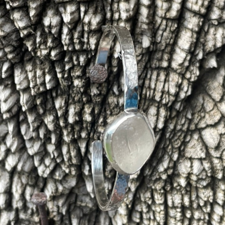 Frosty White Sea Glass Cuff Bracelet