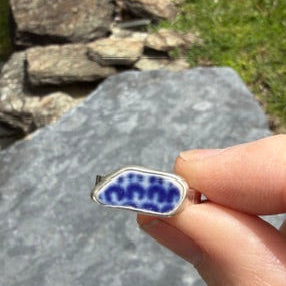 Blue :( Sea Pottery Ring - Size 8.25