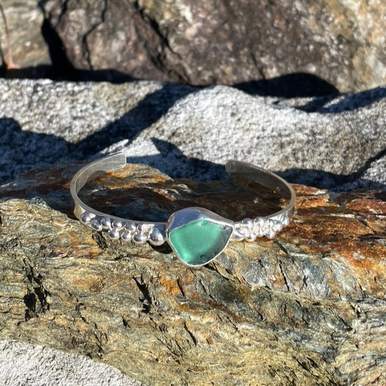 Light Teal Green Sea Glass Cuff Bracelet