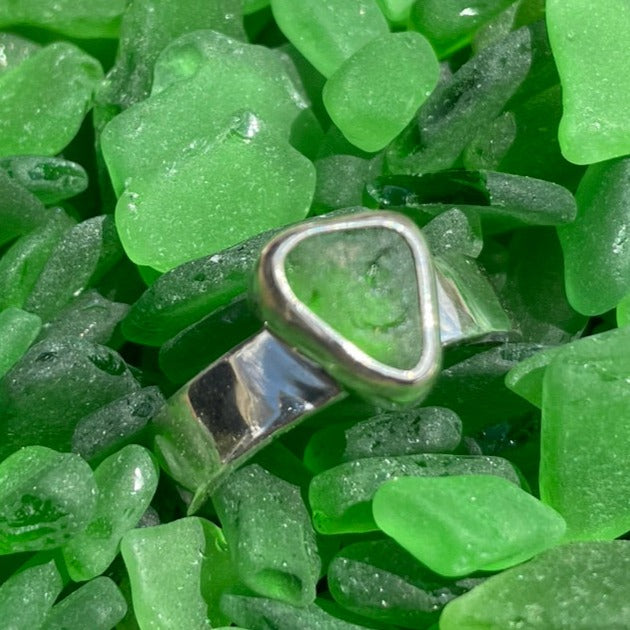 Green Sea Glass Ring - Size 8