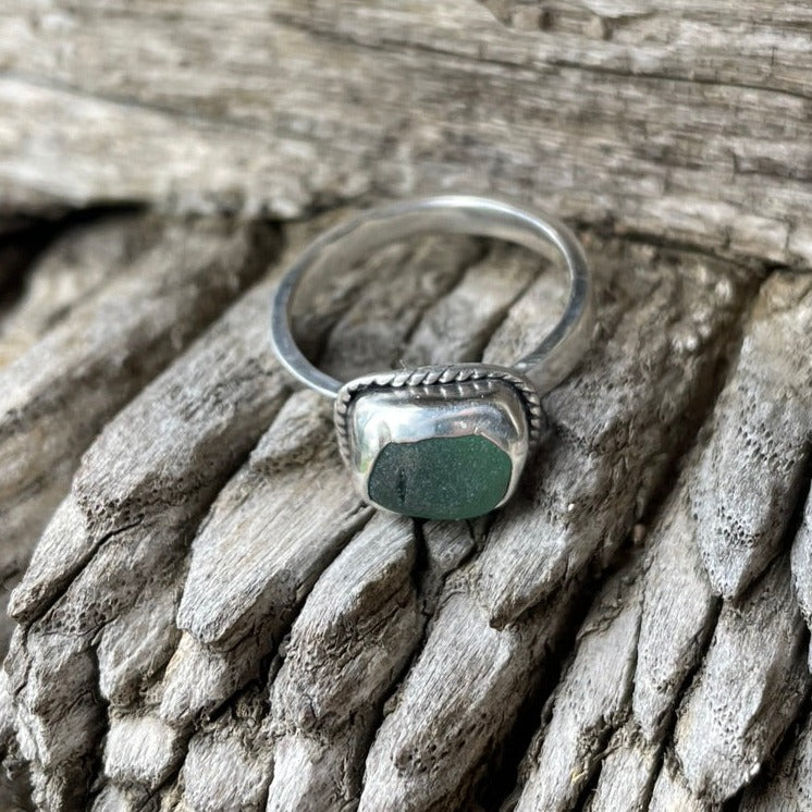 Teal Green Sea Glass Ring - Size 7.25