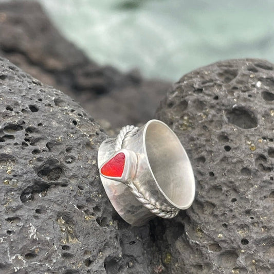 Red Sea Glass Spinner Ring - size 8.25