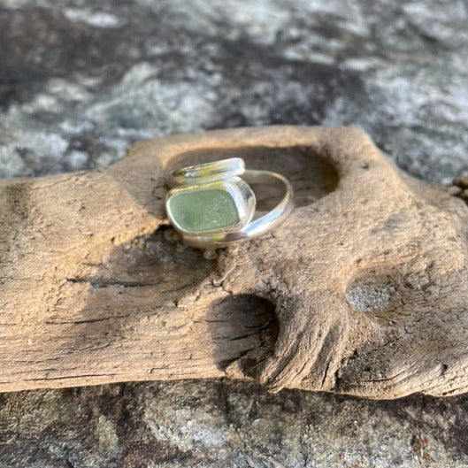 Sea Foam Green Sea Glass Ring - Size 7