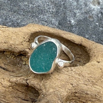Teal Blue Sea Glass Ring - Size 8.25