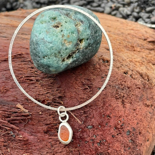 Amber Sea Glass Dangle Bangle - Size Large