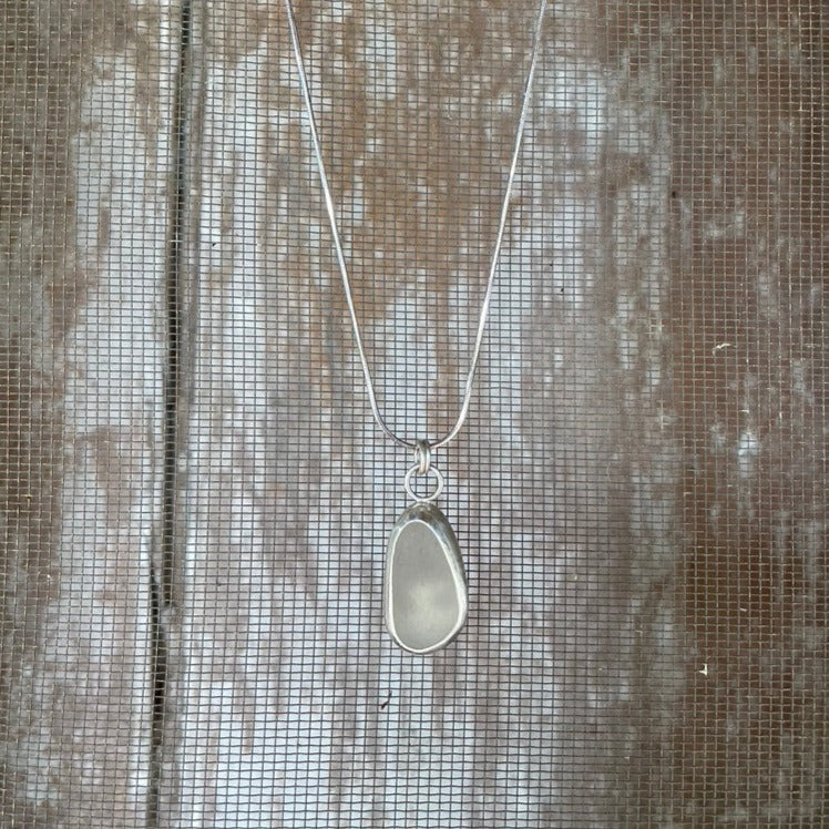 Frosty White Sea Glass Wave Pendant