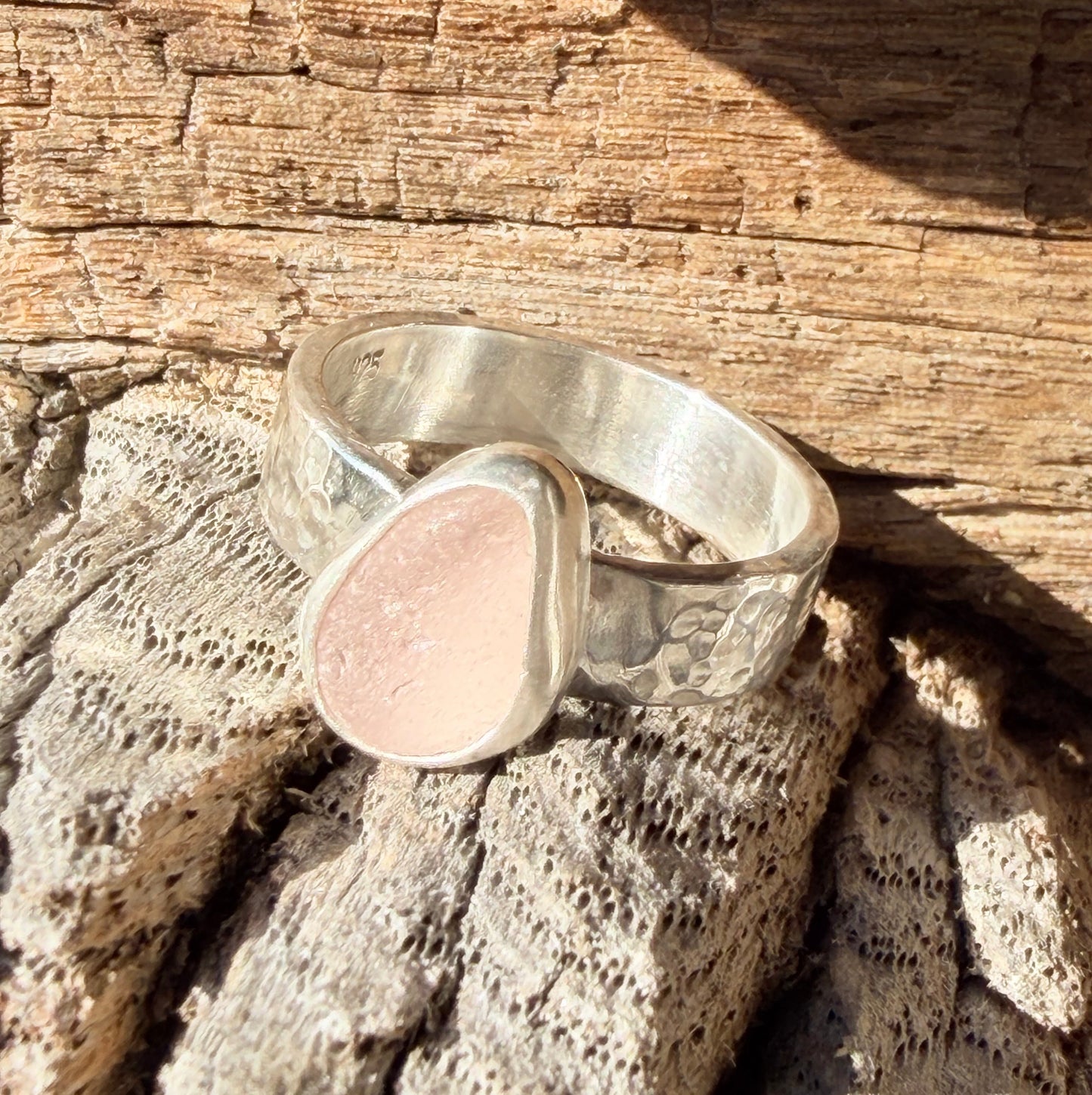 Pale Pink Sea Glass Ring - size 7.5
