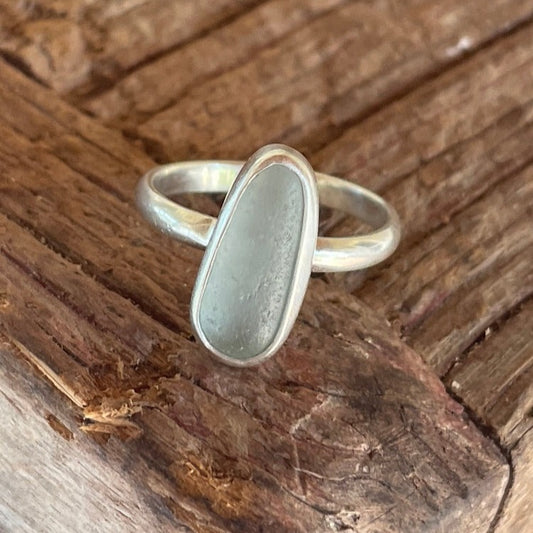 Pale Sea Foam Green Sea Glass Ring - Size 8