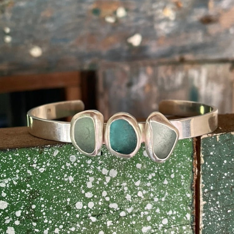 Three Piece Sea Glass Cuff Bracelet