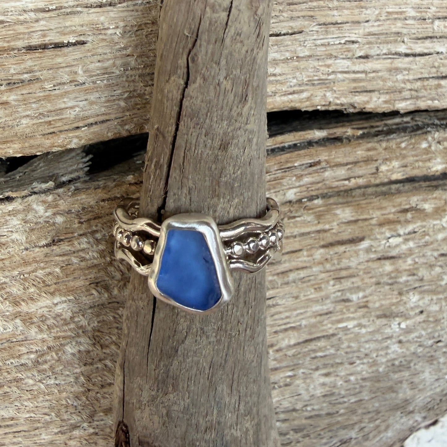 Cornflower Blue Sea Glass Stacking Rings -  Size 7