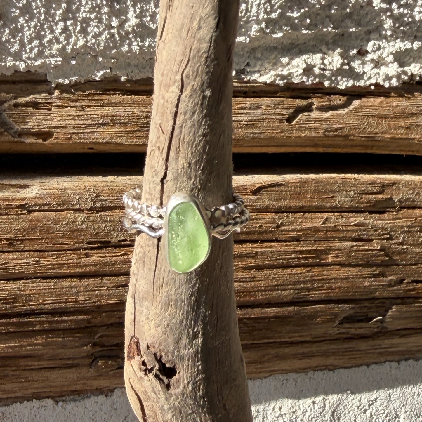 UV Green Sea Glass Stacking Rings - Size 8.25