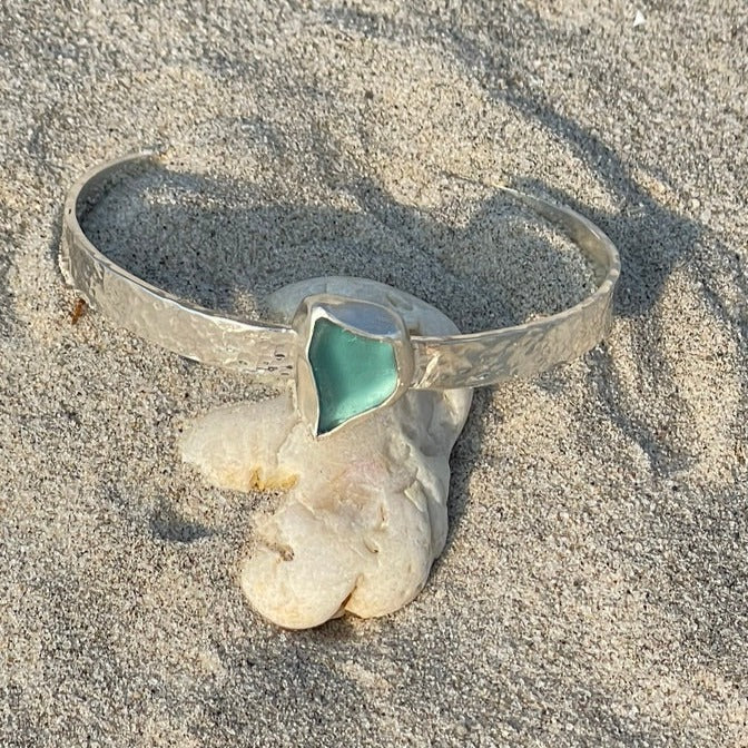 Light Aquamarine Sea Glass Cuff Bracelet