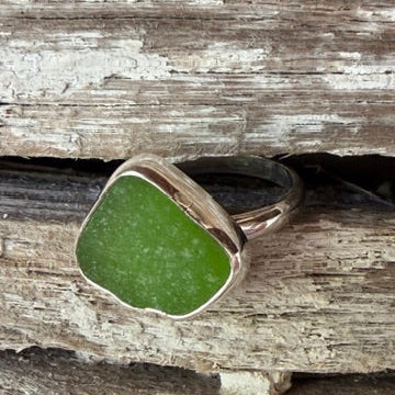 Lime Green Sea Glass Ring - Size - 6.25