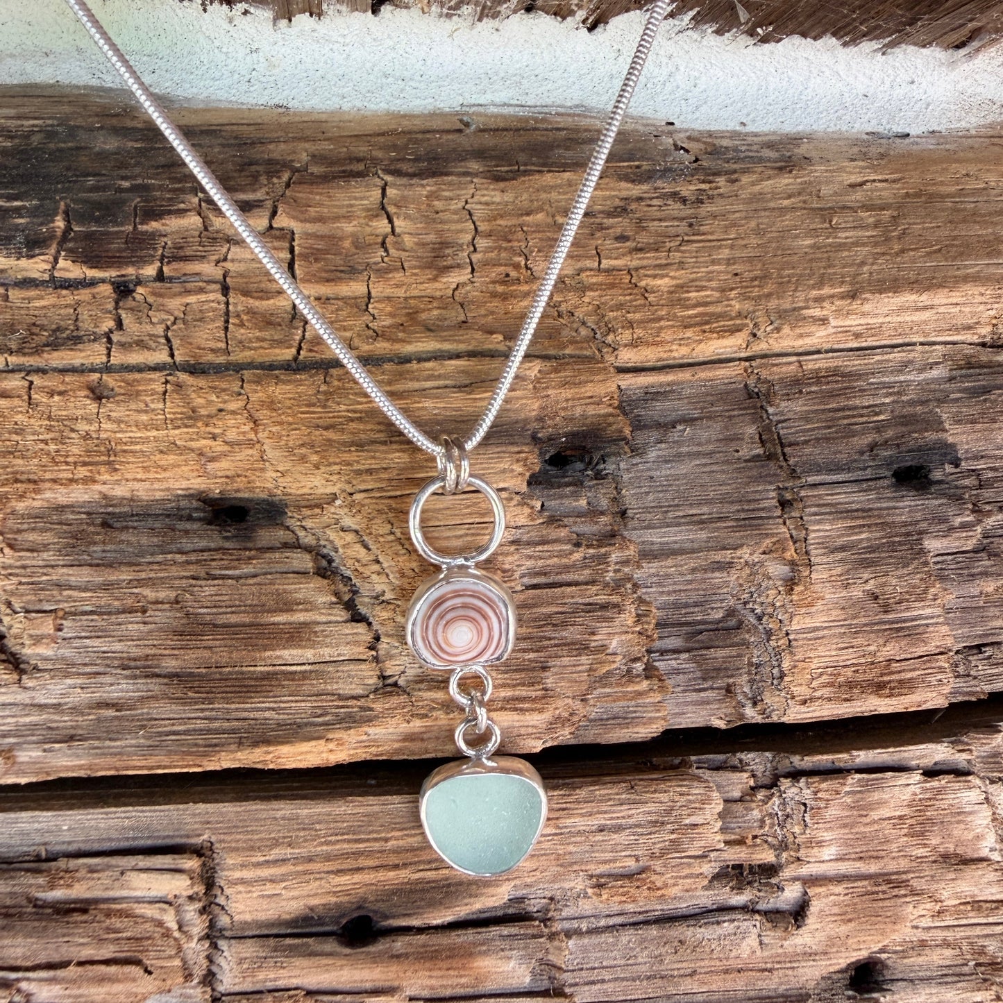 Shell top and Sea Foam Green Sea Glass Dangle Pendant