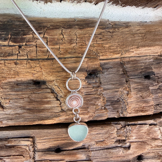 Shell top and Sea Foam Green Sea Glass Dangle Pendant