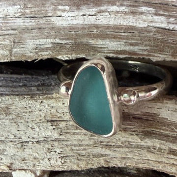 Teal Blue Sea Glass Ring - Size 10.25