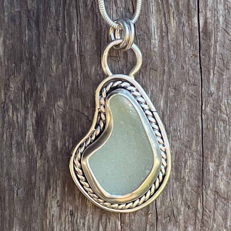 Pale Sea Foam Green Sea Glass Pendant