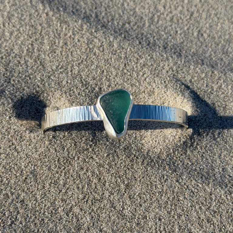 Teal Blue Sea Glass Cuff Bracelet