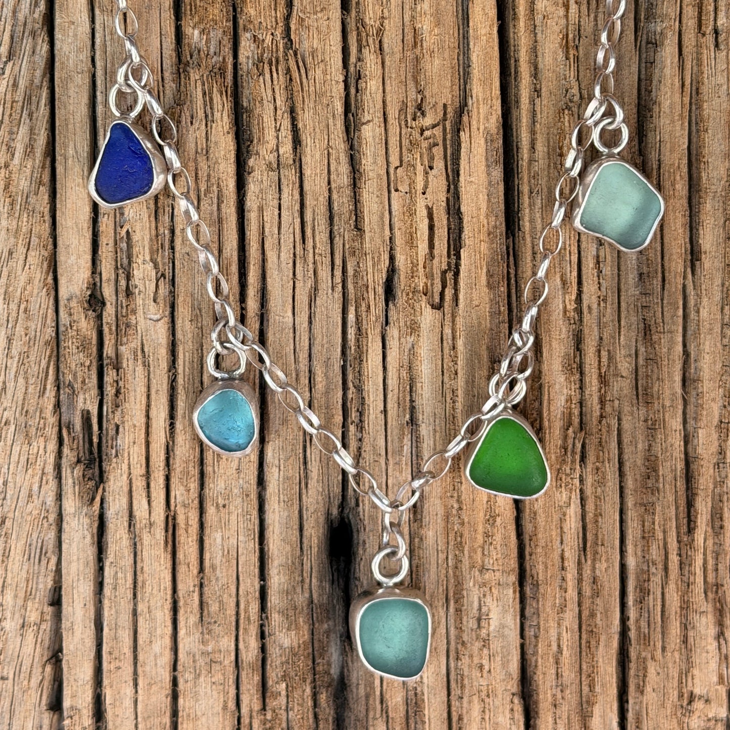Multicolored 5 Charm Sea Glass Necklace