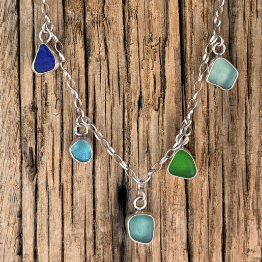 Multicolored 5 Charm Sea Glass Necklace