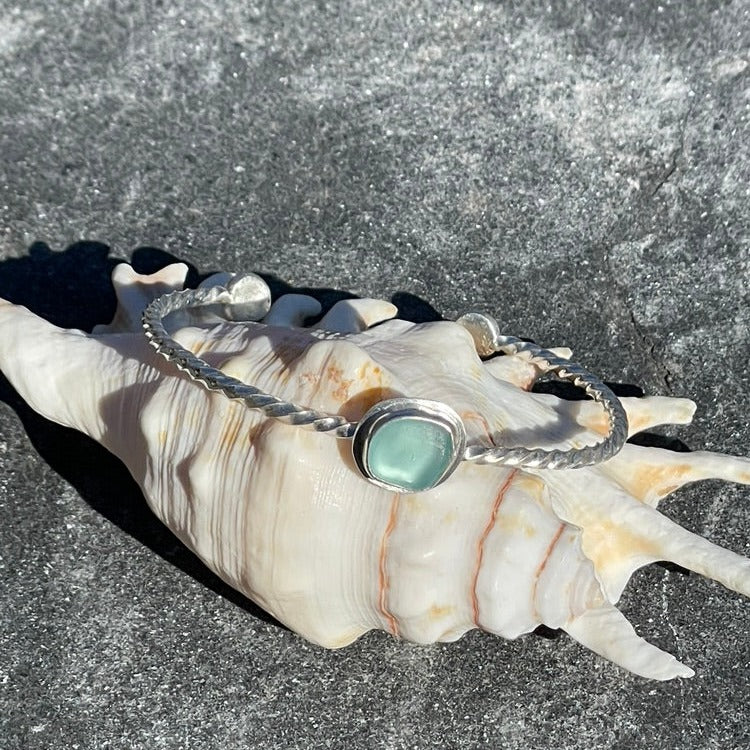 Light Aquamarine Twisted Sea Glass Cuff Bracelet