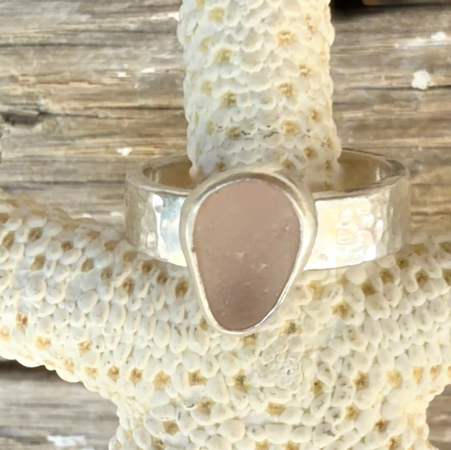 Pale Pink Sea Glass Ring - size 7.5