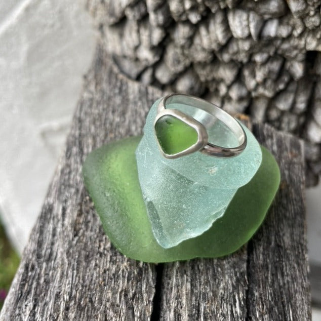 Light Sage Green Sea Glass Ring - size 8.5